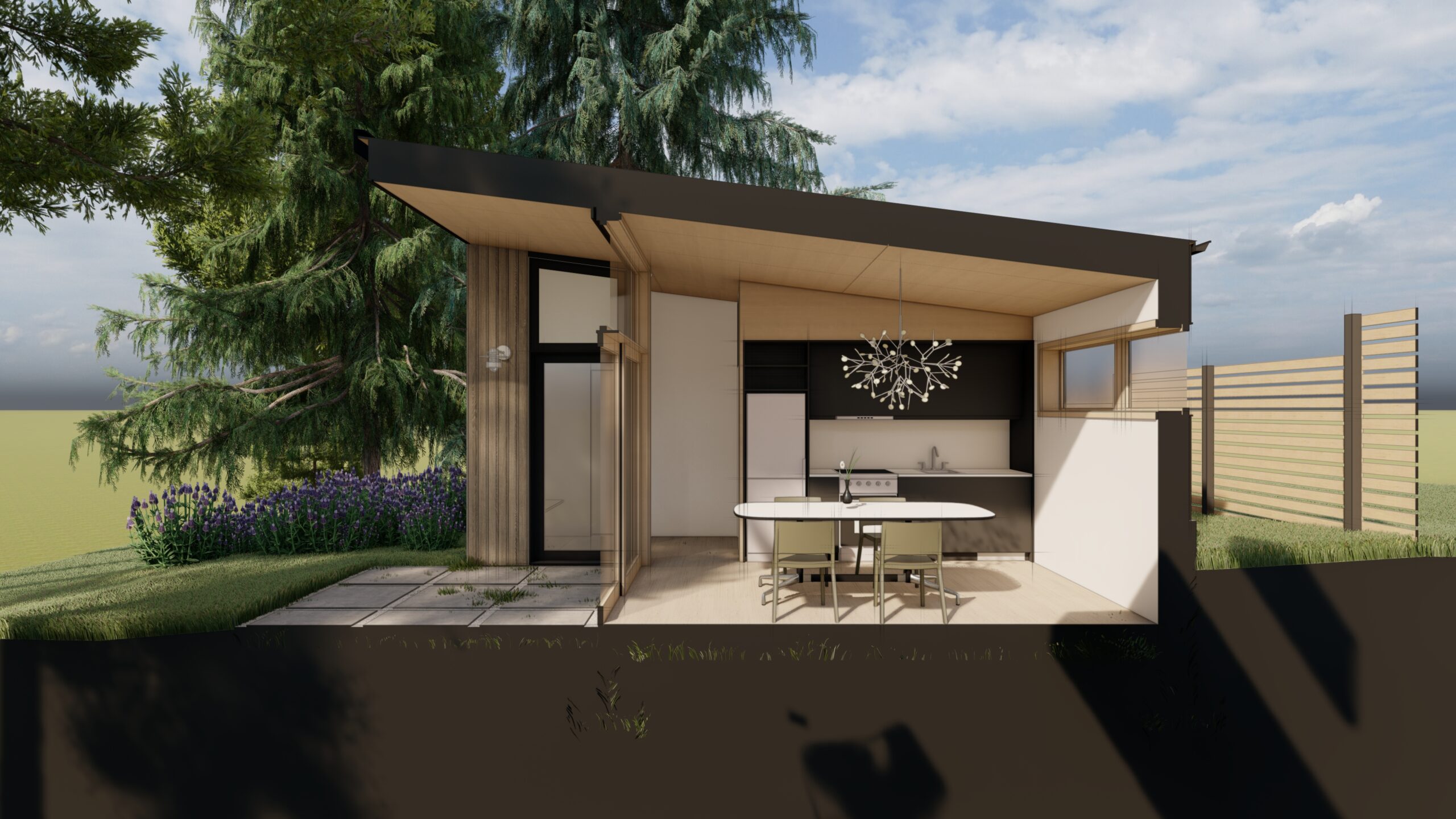 Shed roof DADU Studio Bedroom